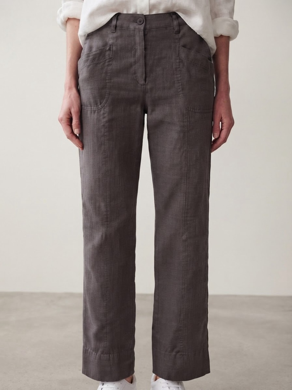 Nicole Miller Women's Brown Straight-Leg Pants 100% Linen Trousers Size Large